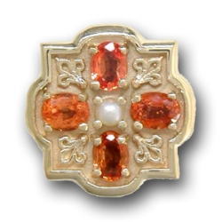 N611 14K ORANGE SAPPHIRE SLIDE WITH PEARL CENTER-FLEUR DE LIS 